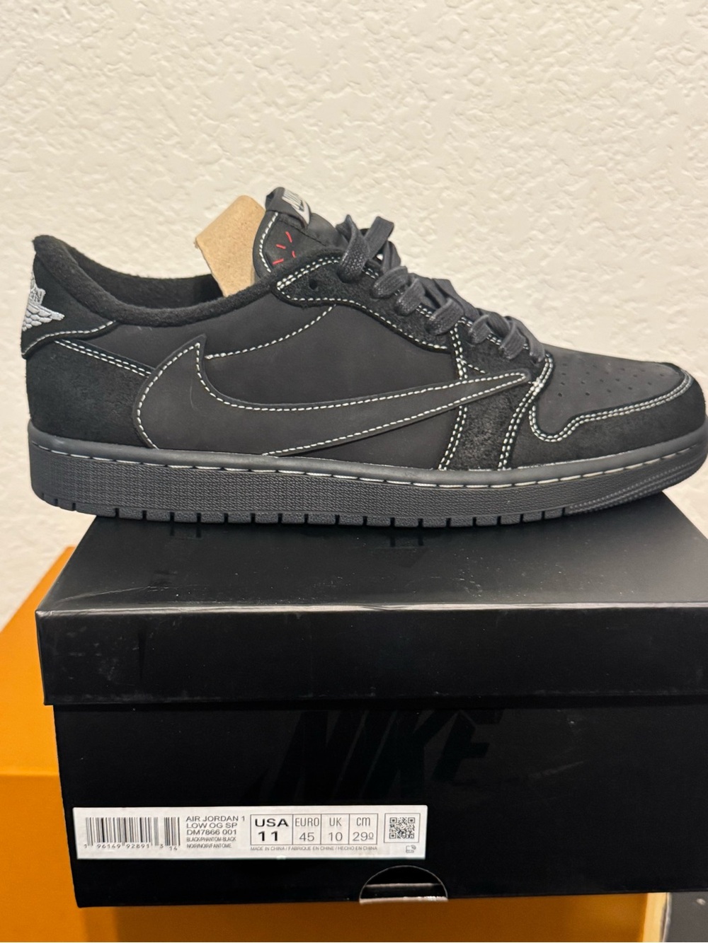 Jordan Low Top Sneakers in Black with Tan Tongue